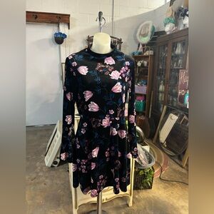 As U Wish Black Dress with Pink Floral Design in velvet fabric.